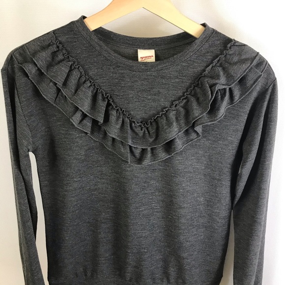long sleeve Top with ruffle charcoal size 14 girls size 14 brand new - Picture 6 of 7